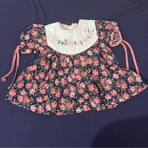 Vintage Baby Dress Short Sleeve Floral Print 12 Months